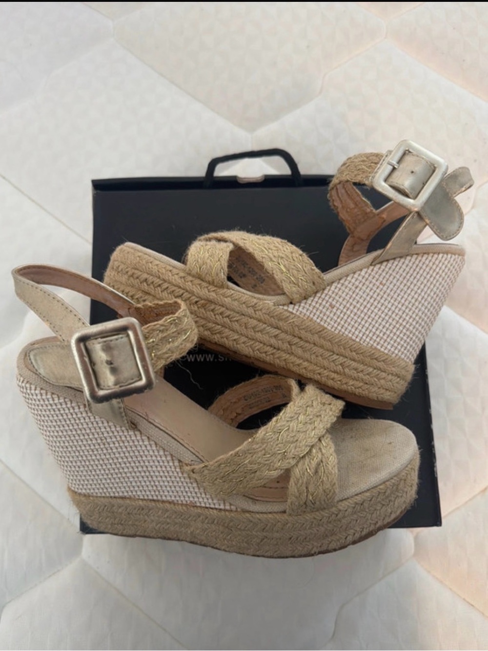 ShuShop Beige Braided Espadrille Wedge Sandals